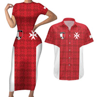 Custom Malta Football Jersey Go Champions Couples Matching Short Sleeve Bodycon Dress and Hawaiian Shirt Red Style
