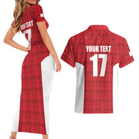 Custom Malta Football Jersey Go Champions Couples Matching Short Sleeve Bodycon Dress and Hawaiian Shirt Red Style