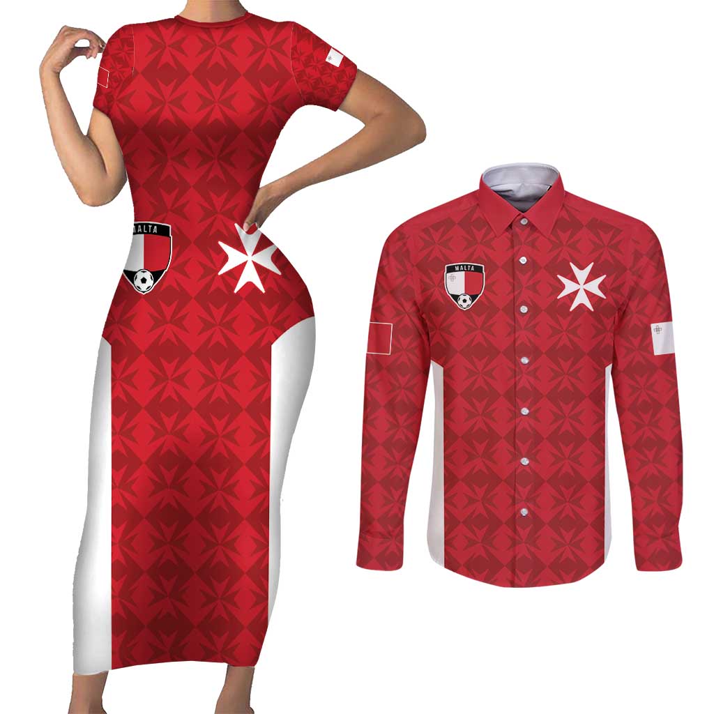 Custom Malta Football Jersey Go Champions Couples Matching Short Sleeve Bodycon Dress and Long Sleeve Button Shirt Red Style