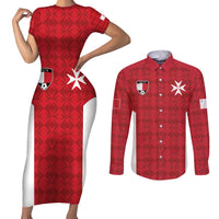 Custom Malta Football Jersey Go Champions Couples Matching Short Sleeve Bodycon Dress and Long Sleeve Button Shirt Red Style