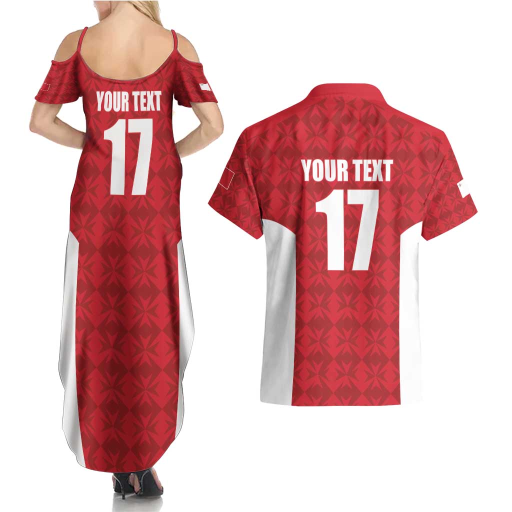Custom Malta Football Jersey Go Champions Couples Matching Summer Maxi Dress and Hawaiian Shirt Red Style