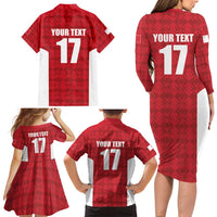 Custom Malta Football Jersey Go Champions Family Matching Long Sleeve Bodycon Dress and Hawaiian Shirt Red Style
