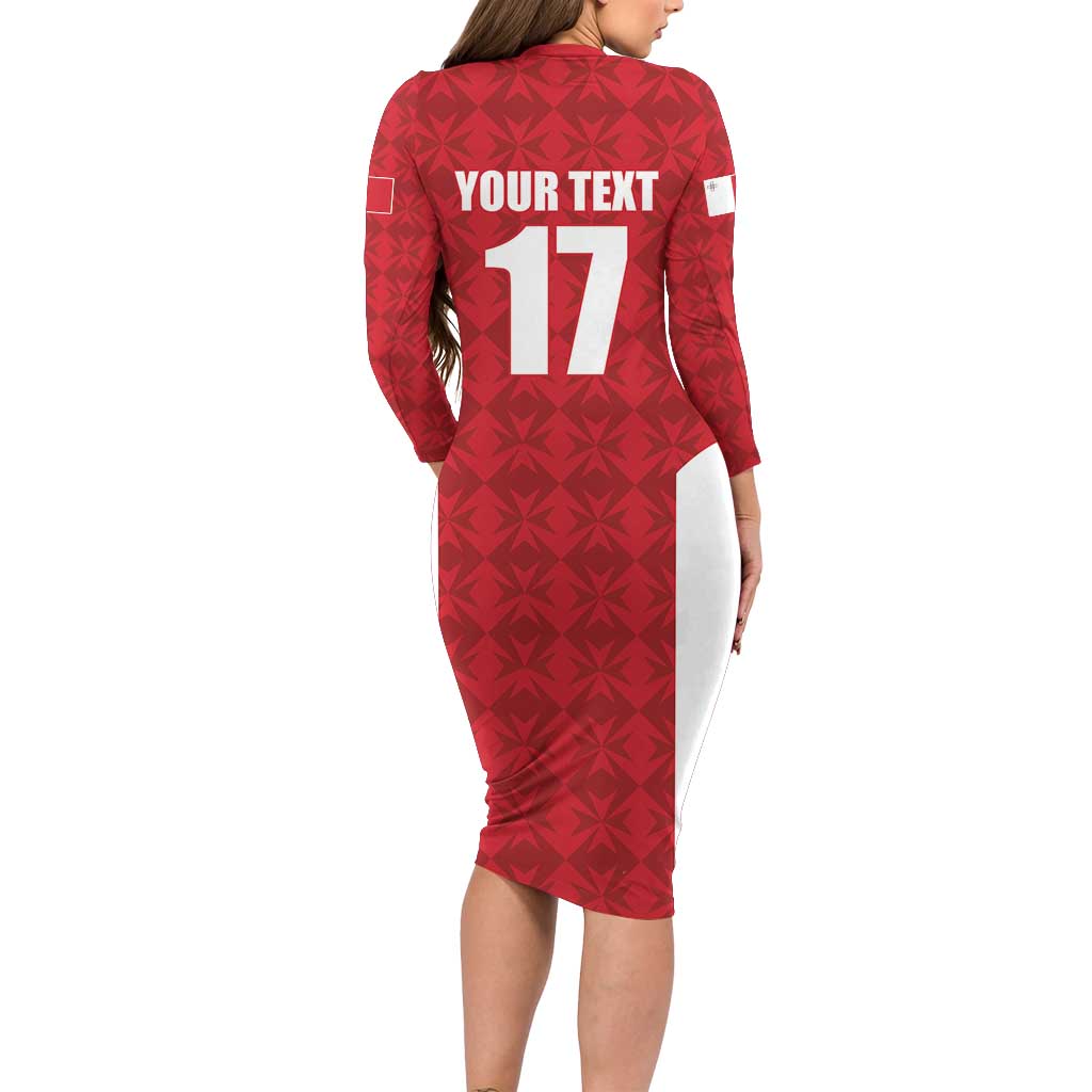 Custom Malta Football Jersey Go Champions Family Matching Long Sleeve Bodycon Dress and Hawaiian Shirt Red Style