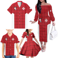 Custom Malta Football Jersey Go Champions Family Matching Off The Shoulder Long Sleeve Dress and Hawaiian Shirt Red Style