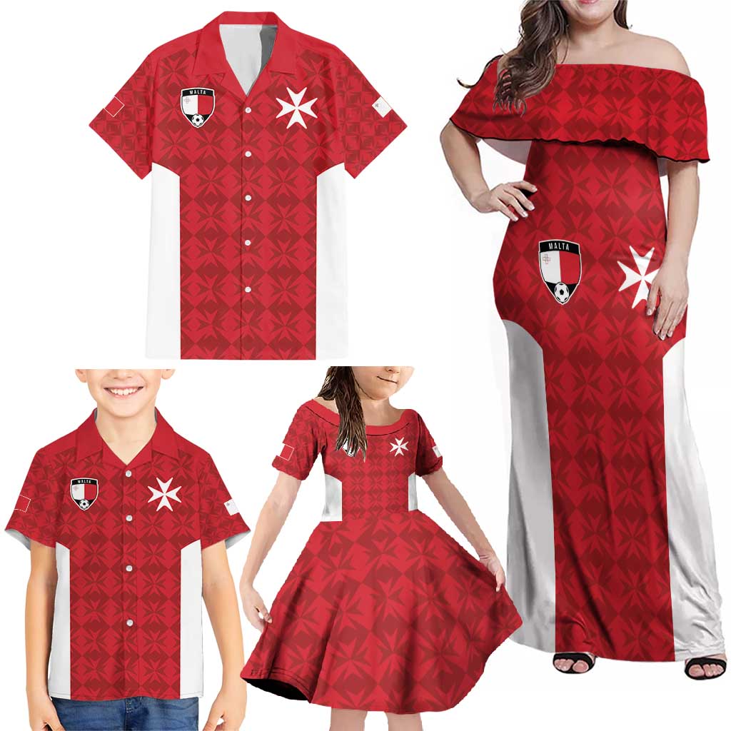 Custom Malta Football Jersey Go Champions Family Matching Off Shoulder Maxi Dress and Hawaiian Shirt Red Style