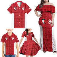 Custom Malta Football Jersey Go Champions Family Matching Off Shoulder Maxi Dress and Hawaiian Shirt Red Style