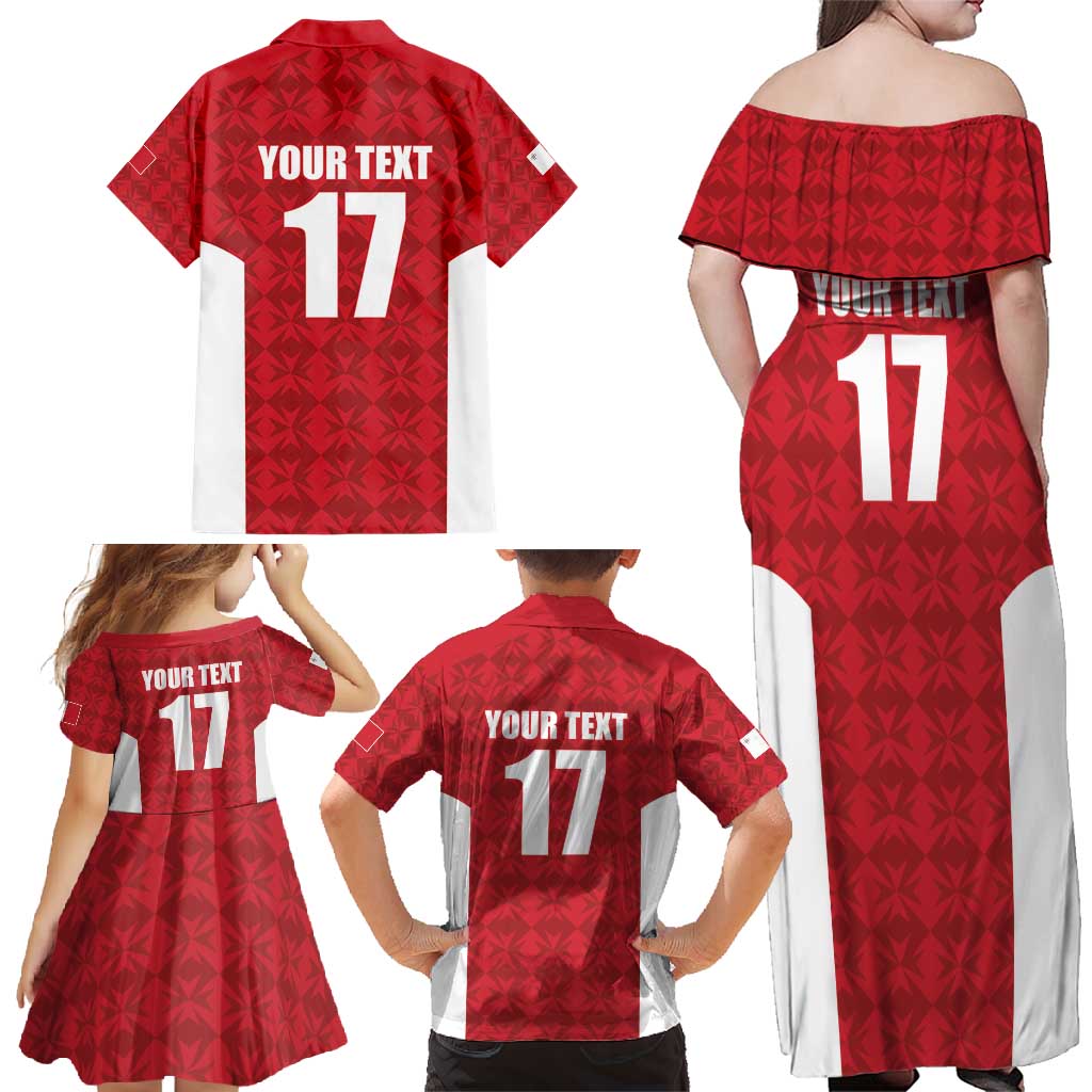 Custom Malta Football Jersey Go Champions Family Matching Off Shoulder Maxi Dress and Hawaiian Shirt Red Style