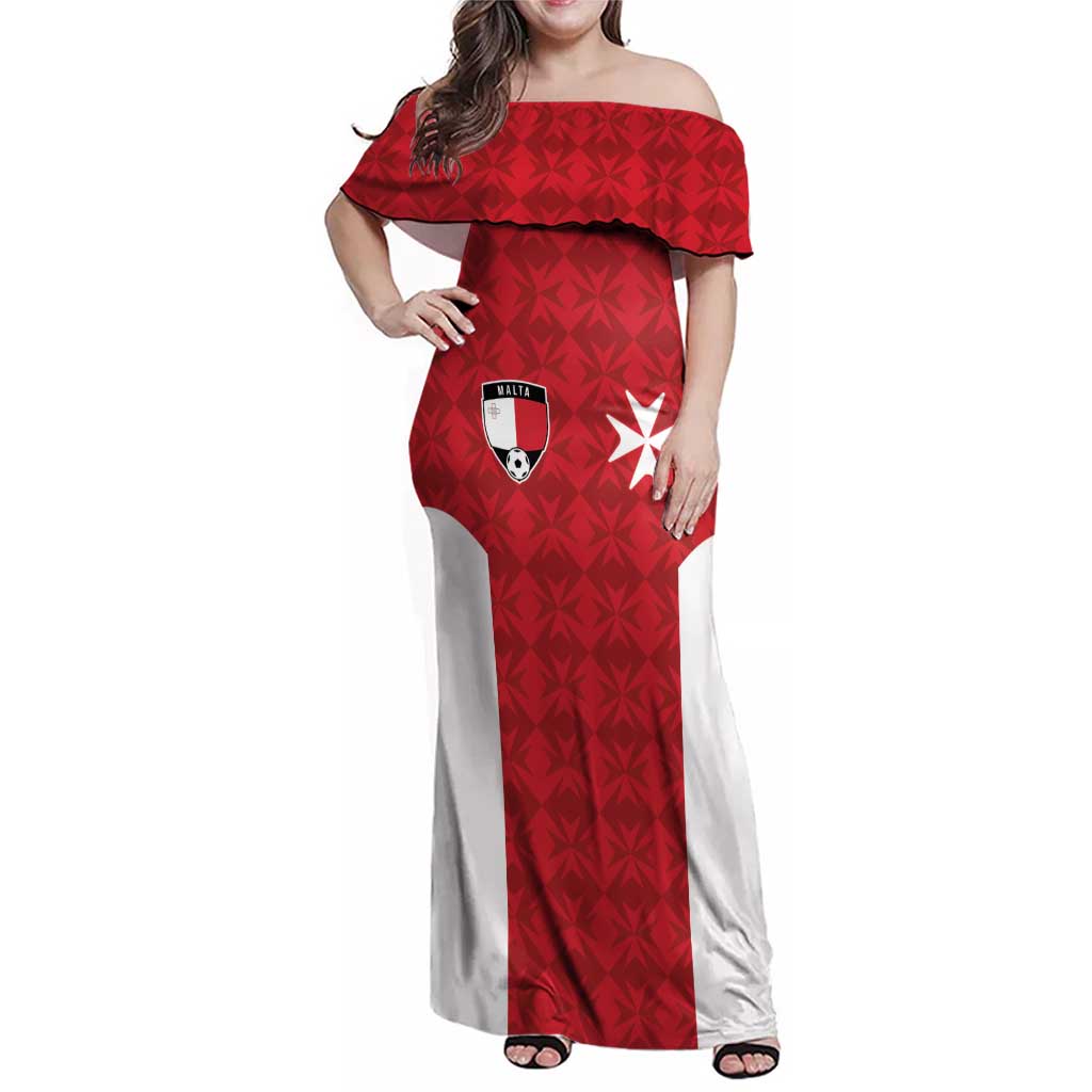 Custom Malta Football Jersey Go Champions Family Matching Off Shoulder Maxi Dress and Hawaiian Shirt Red Style