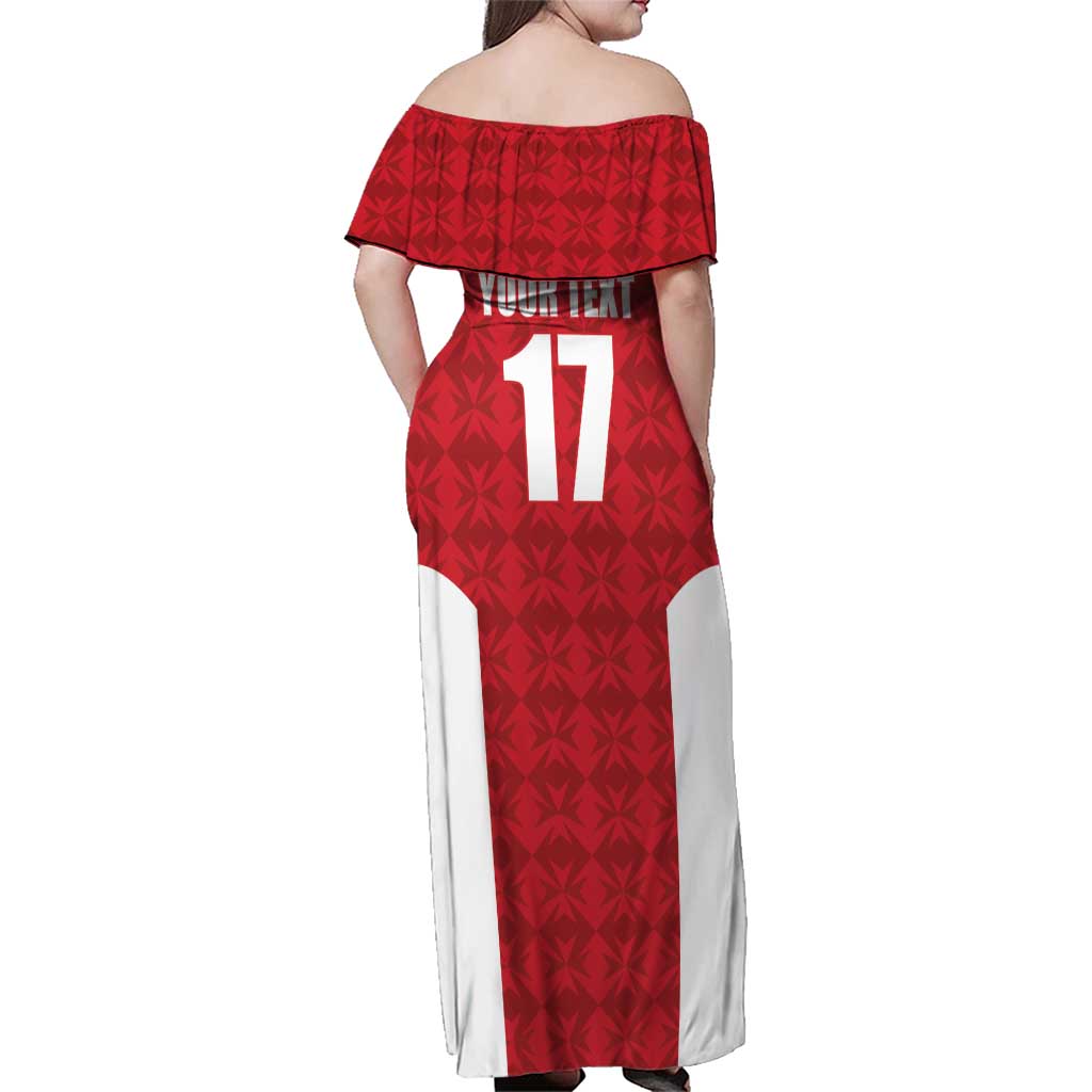 Custom Malta Football Jersey Go Champions Family Matching Off Shoulder Maxi Dress and Hawaiian Shirt Red Style