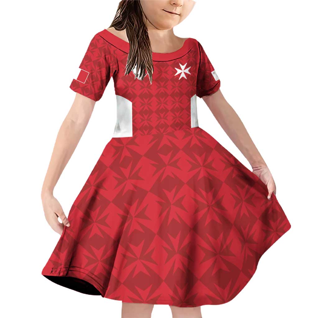 Custom Malta Football Jersey Go Champions Family Matching Off Shoulder Short Dress and Hawaiian Shirt Red Style