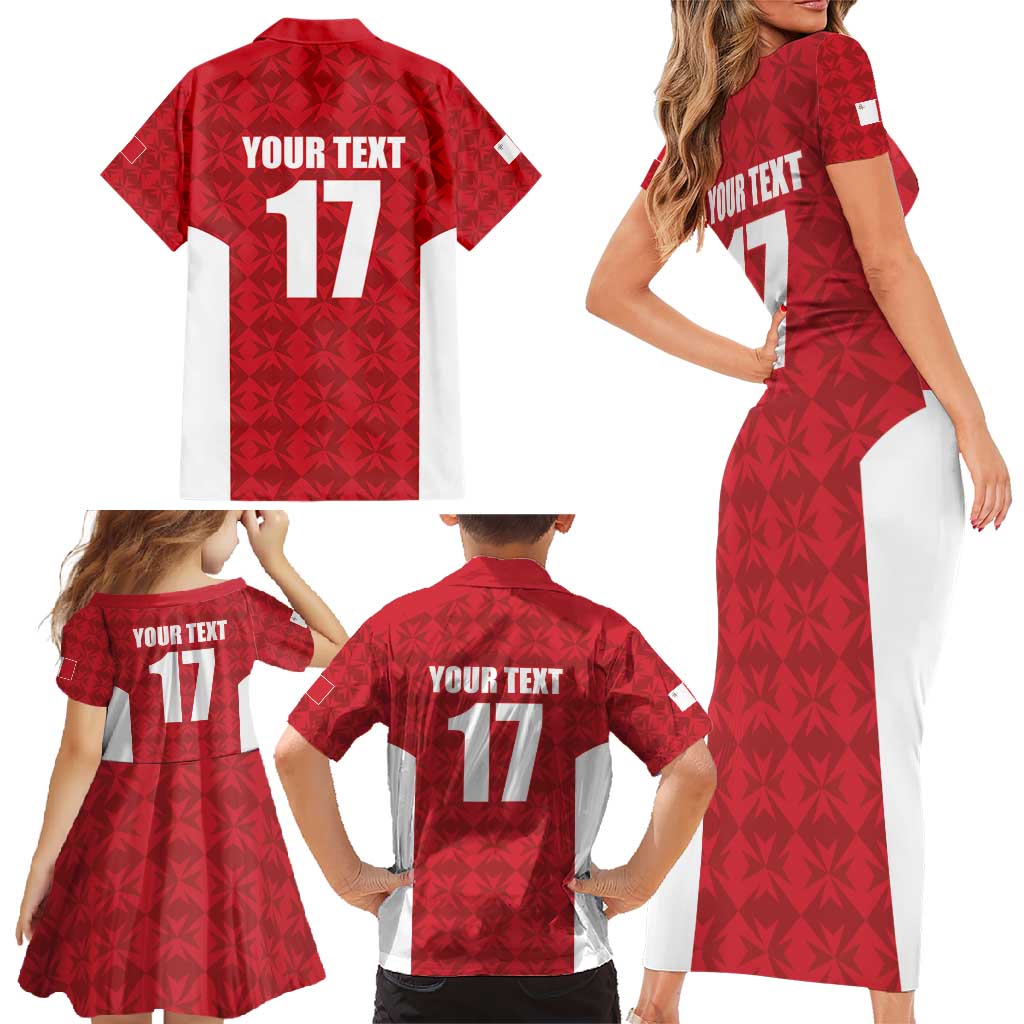 Custom Malta Football Jersey Go Champions Family Matching Short Sleeve Bodycon Dress and Hawaiian Shirt Red Style