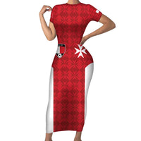 Custom Malta Football Jersey Go Champions Family Matching Short Sleeve Bodycon Dress and Hawaiian Shirt Red Style