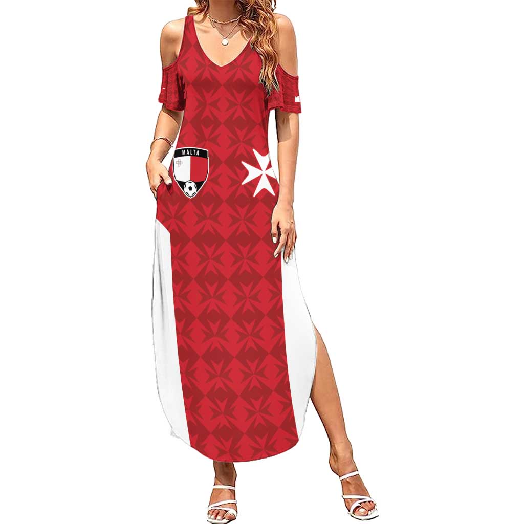 Custom Malta Football Jersey Go Champions Family Matching Summer Maxi Dress and Hawaiian Shirt Red Style