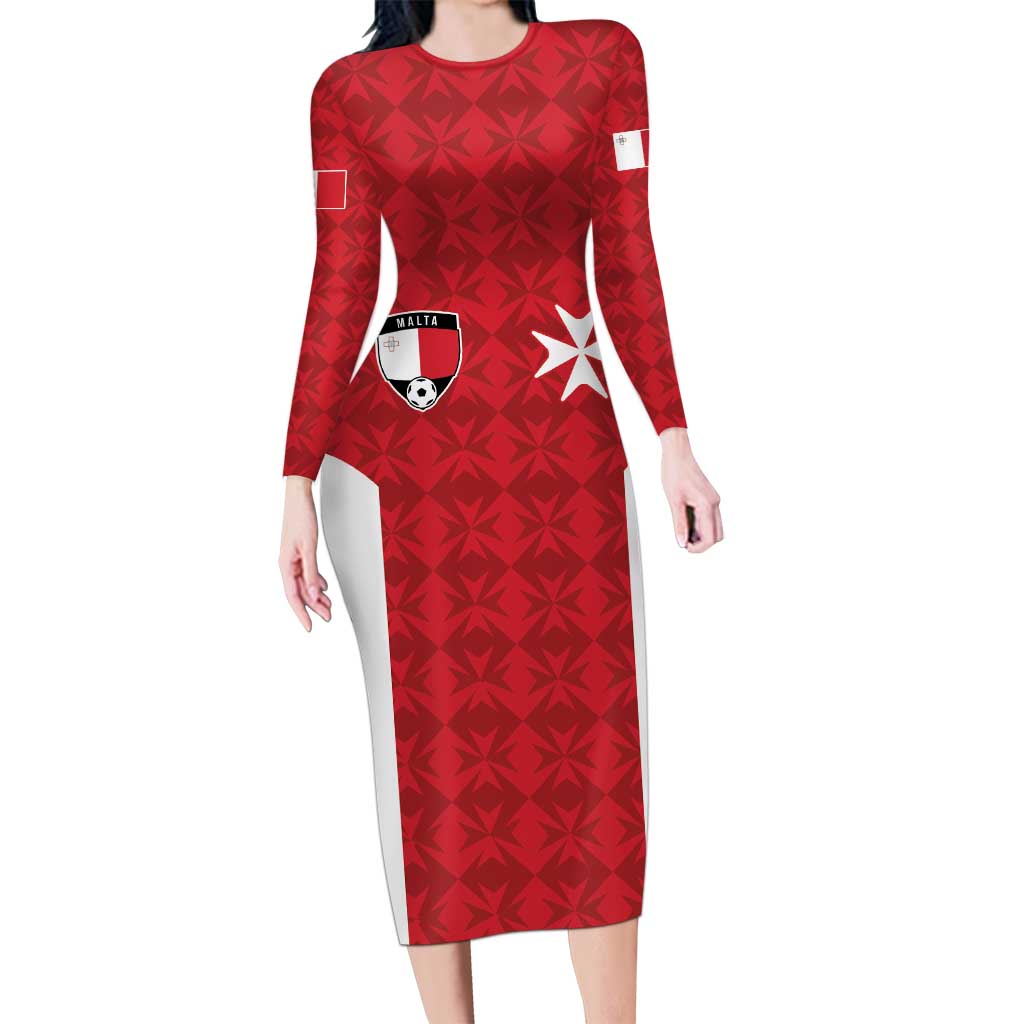 Custom Malta Football Jersey Go Champions Long Sleeve Bodycon Dress Red Style