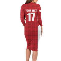 Custom Malta Football Jersey Go Champions Long Sleeve Bodycon Dress Red Style