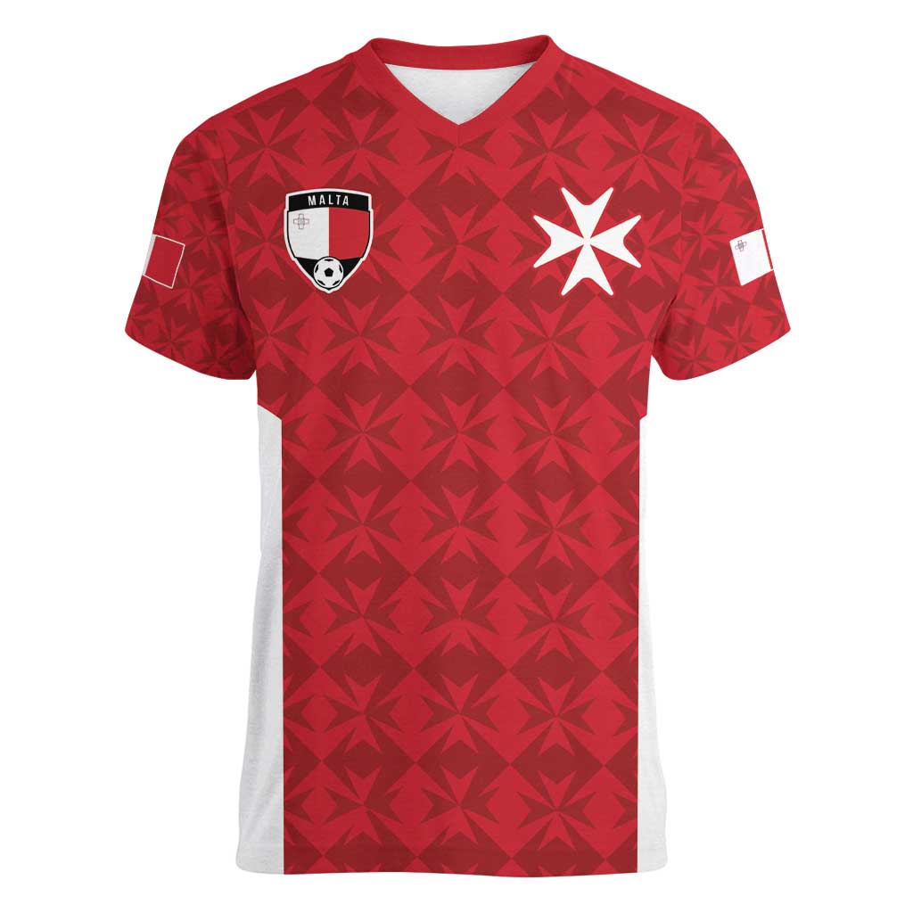 Custom Malta Football Jersey Go Champions Women V-Neck T-Shirt Red Style