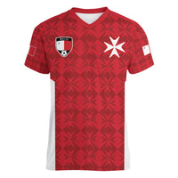 Custom Malta Football Jersey Go Champions Women V-Neck T-Shirt Red Style