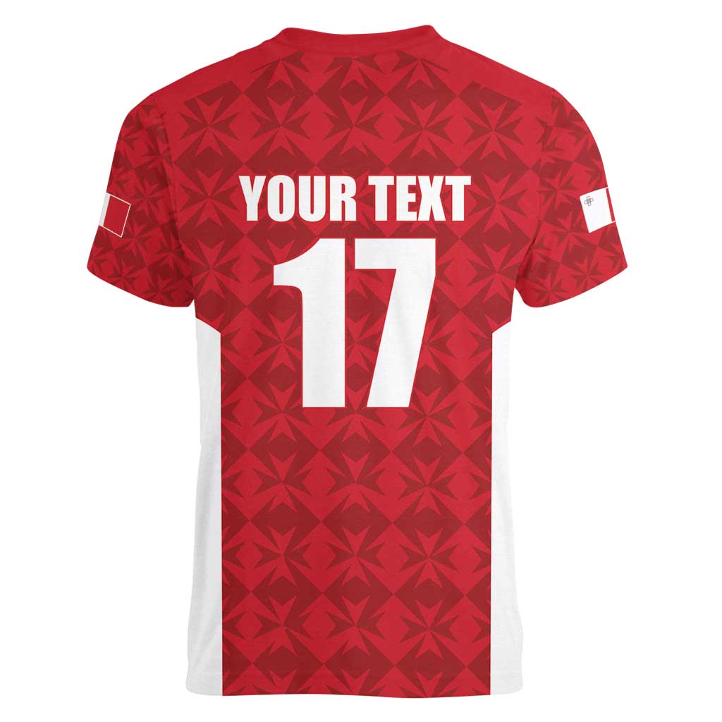 Custom Malta Football Jersey Go Champions Women V-Neck T-Shirt Red Style