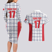 Custom Malta Football Jersey Go Champions Couples Matching Long Sleeve Bodycon Dress and Hawaiian Shirt White Style