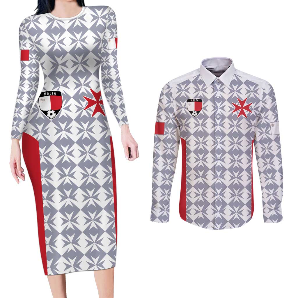 Custom Malta Football Jersey Go Champions Couples Matching Long Sleeve Bodycon Dress and Long Sleeve Button Shirt White Style