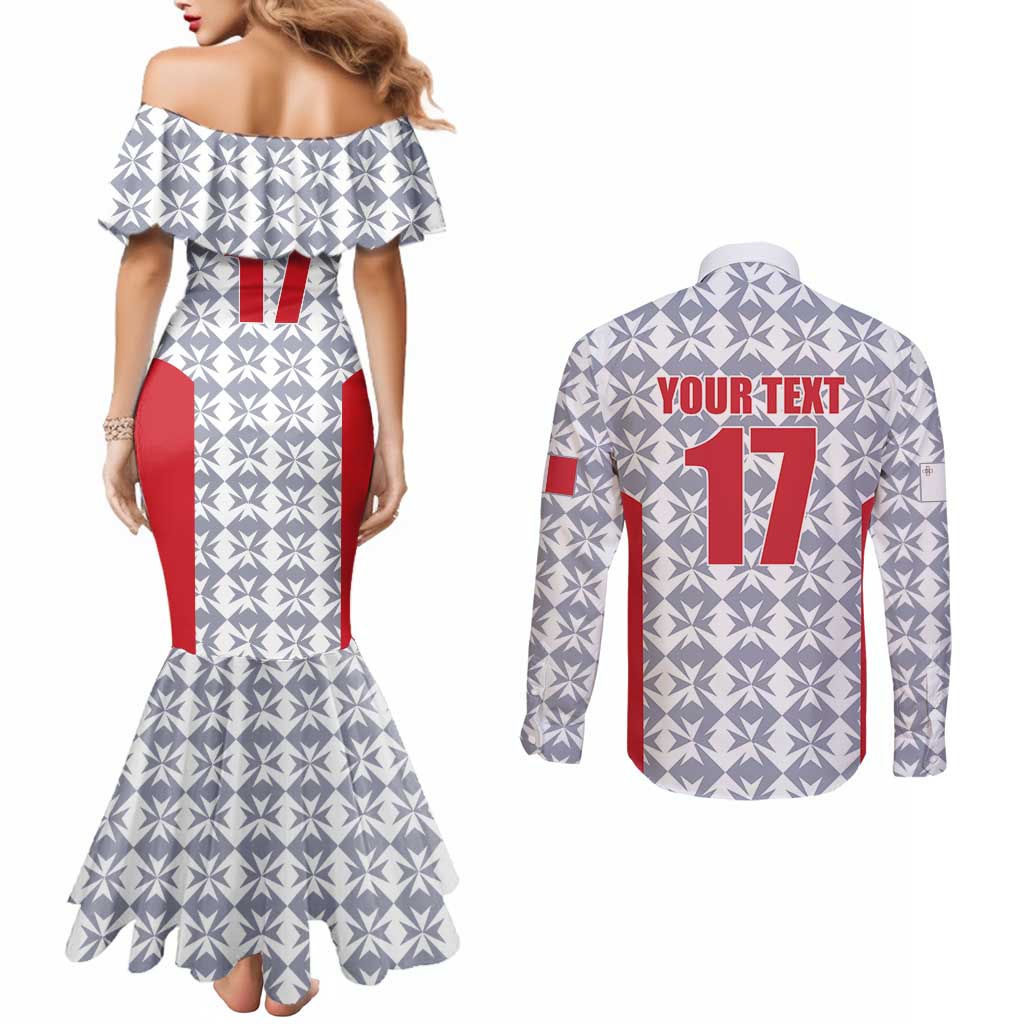 Custom Malta Football Jersey Go Champions Couples Matching Mermaid Dress and Long Sleeve Button Shirt White Style