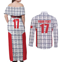 Custom Malta Football Jersey Go Champions Couples Matching Off Shoulder Maxi Dress and Long Sleeve Button Shirt White Style
