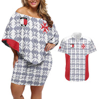 Custom Malta Football Jersey Go Champions Couples Matching Off Shoulder Short Dress and Hawaiian Shirt White Style