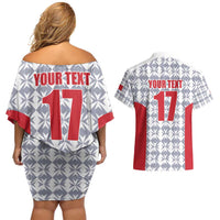 Custom Malta Football Jersey Go Champions Couples Matching Off Shoulder Short Dress and Hawaiian Shirt White Style