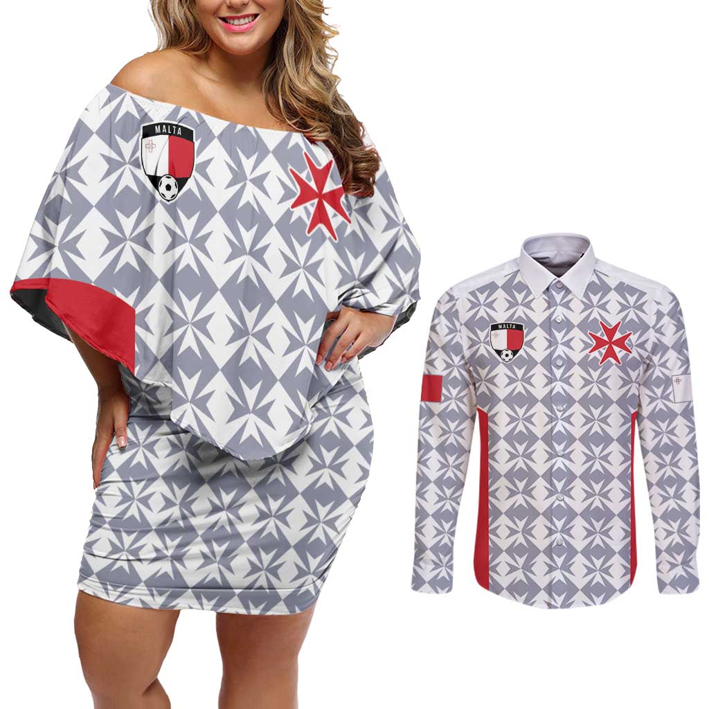 Custom Malta Football Jersey Go Champions Couples Matching Off Shoulder Short Dress and Long Sleeve Button Shirt White Style