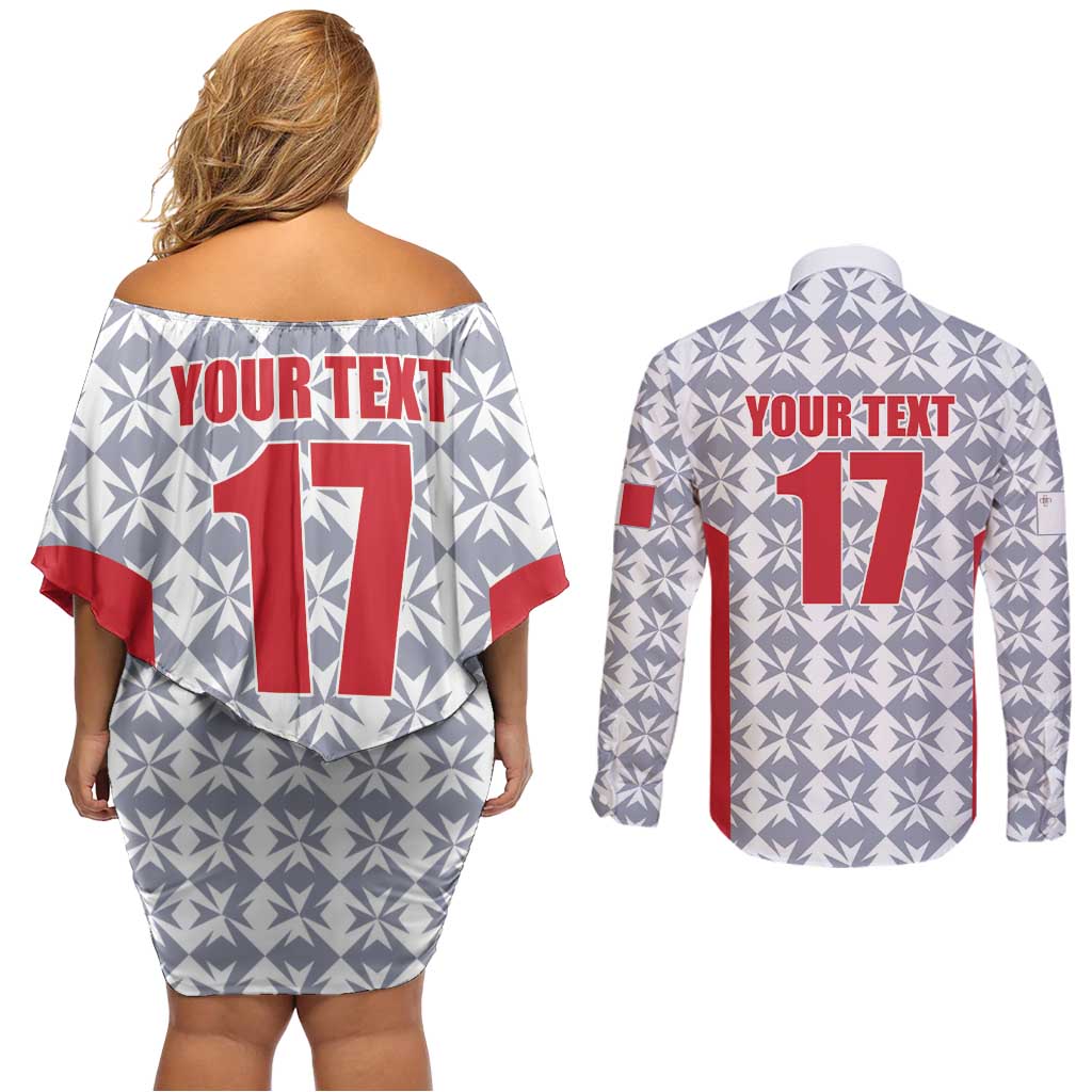 Custom Malta Football Jersey Go Champions Couples Matching Off Shoulder Short Dress and Long Sleeve Button Shirt White Style