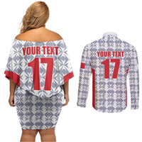 Custom Malta Football Jersey Go Champions Couples Matching Off Shoulder Short Dress and Long Sleeve Button Shirt White Style