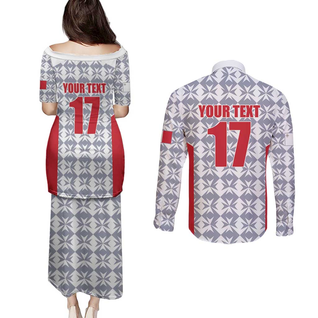 Custom Malta Football Jersey Go Champions Couples Matching Puletasi and Long Sleeve Button Shirt White Style