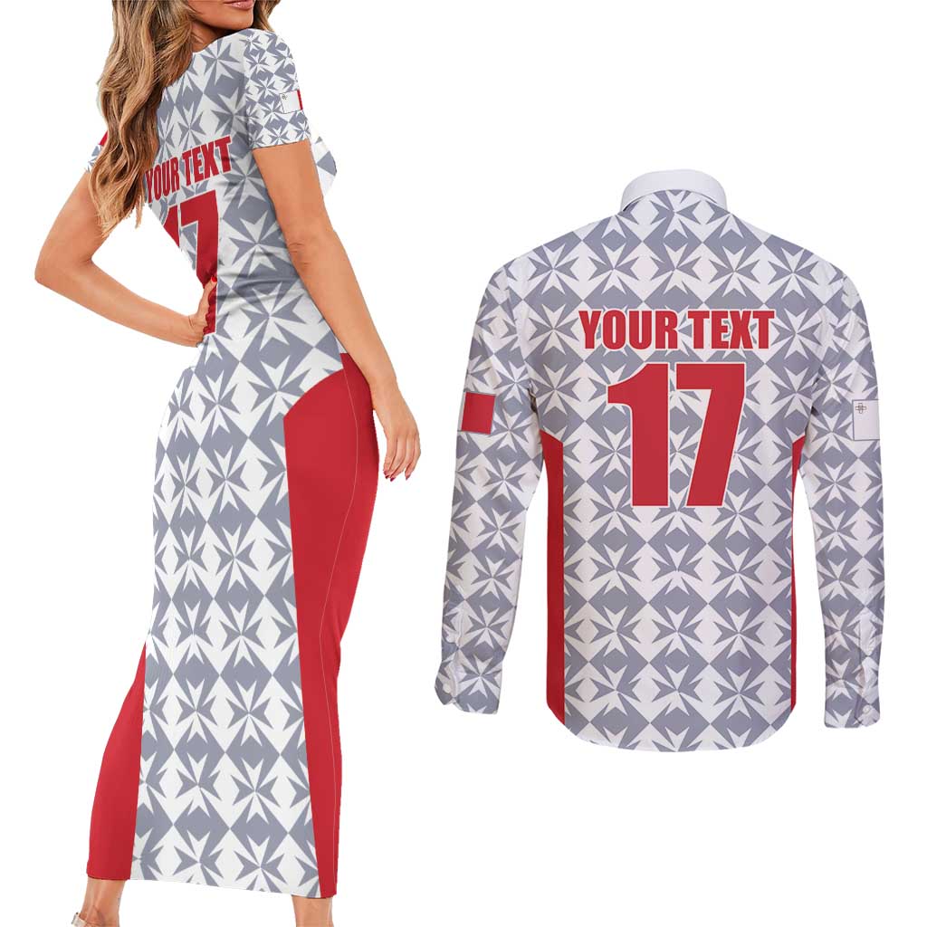 Custom Malta Football Jersey Go Champions Couples Matching Short Sleeve Bodycon Dress and Long Sleeve Button Shirt White Style
