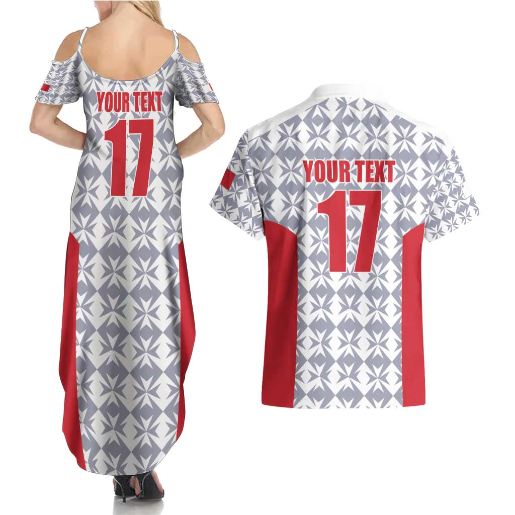 Custom Malta Football Jersey Go Champions Couples Matching Summer Maxi Dress and Hawaiian Shirt White Style
