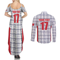 Custom Malta Football Jersey Go Champions Couples Matching Summer Maxi Dress and Long Sleeve Button Shirt White Style