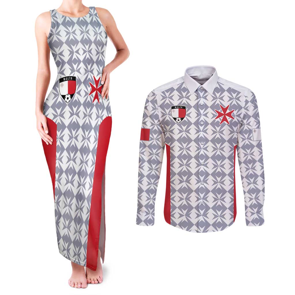 Custom Malta Football Jersey Go Champions Couples Matching Tank Maxi Dress and Long Sleeve Button Shirt White Style