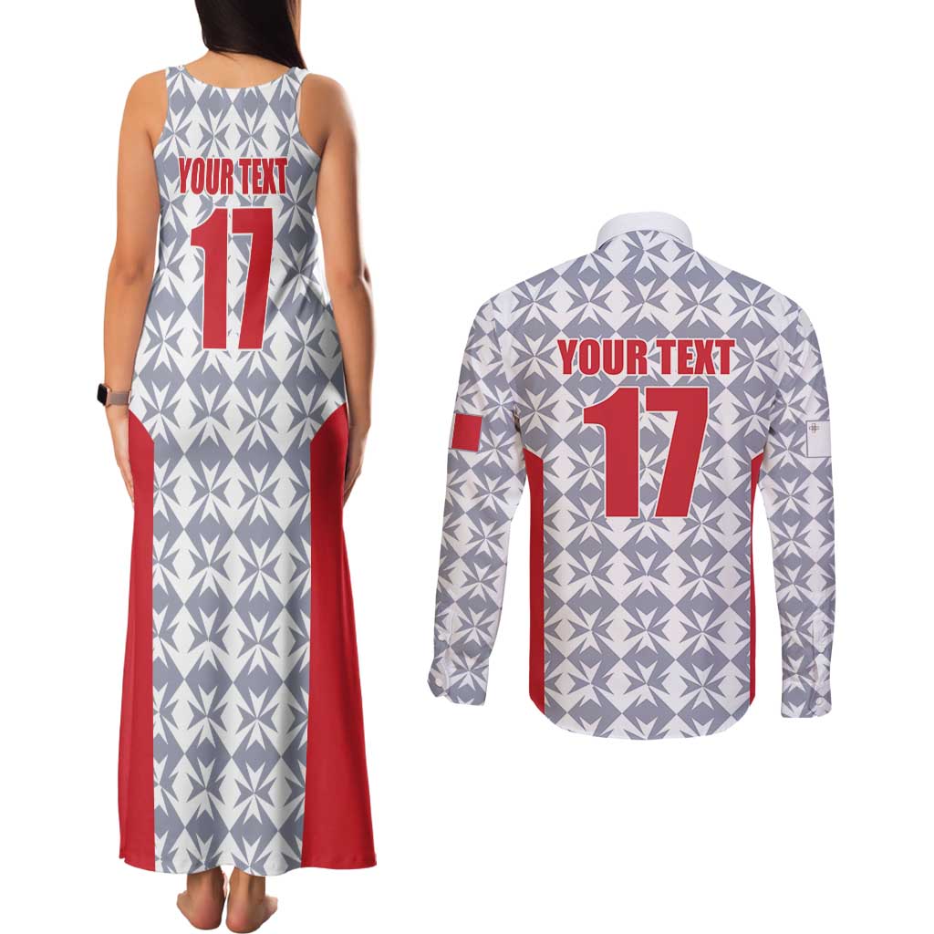 Custom Malta Football Jersey Go Champions Couples Matching Tank Maxi Dress and Long Sleeve Button Shirt White Style