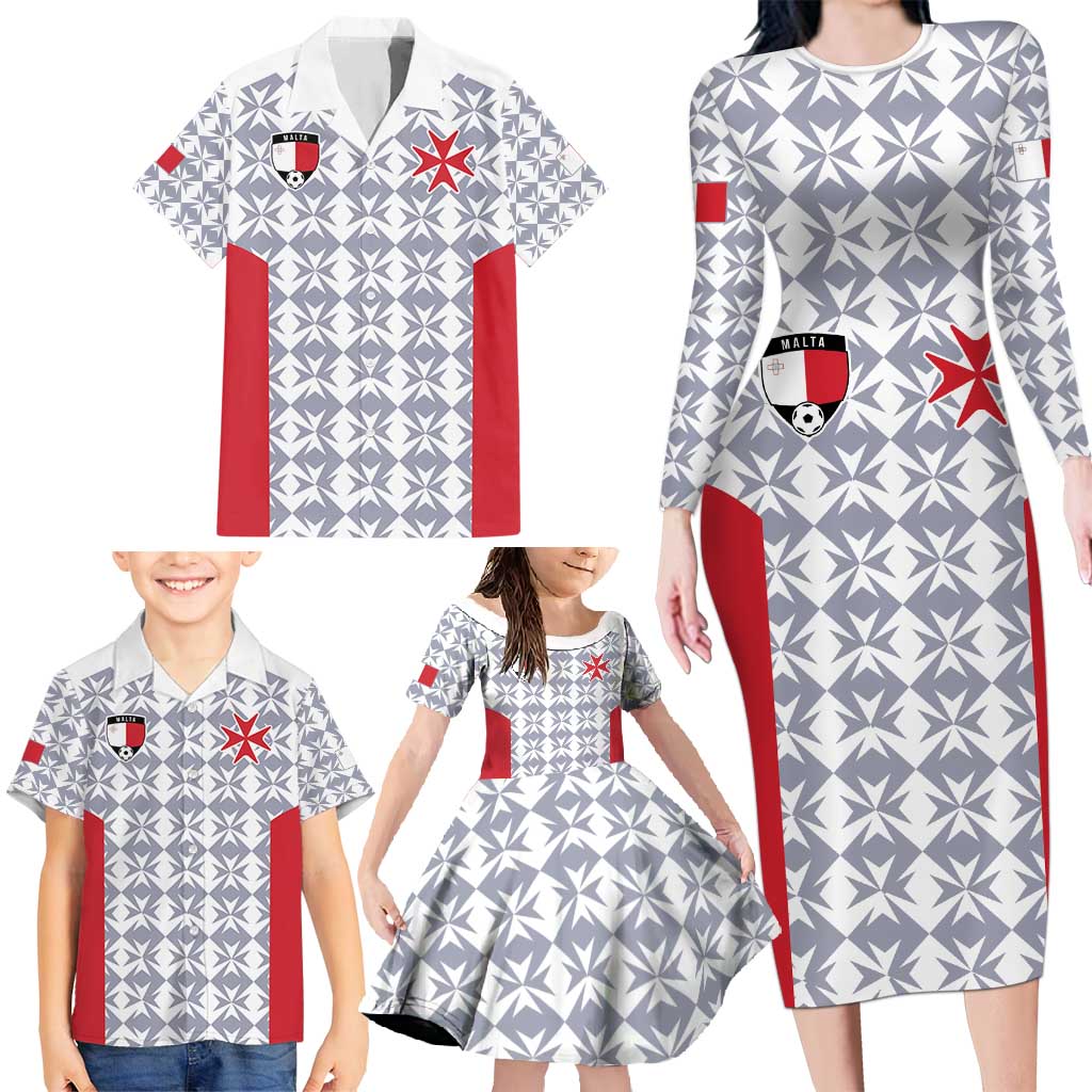 Custom Malta Football Jersey Go Champions Family Matching Long Sleeve Bodycon Dress and Hawaiian Shirt White Style