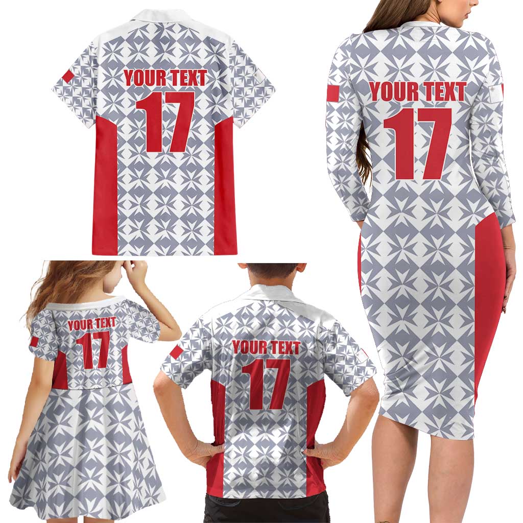 Custom Malta Football Jersey Go Champions Family Matching Long Sleeve Bodycon Dress and Hawaiian Shirt White Style