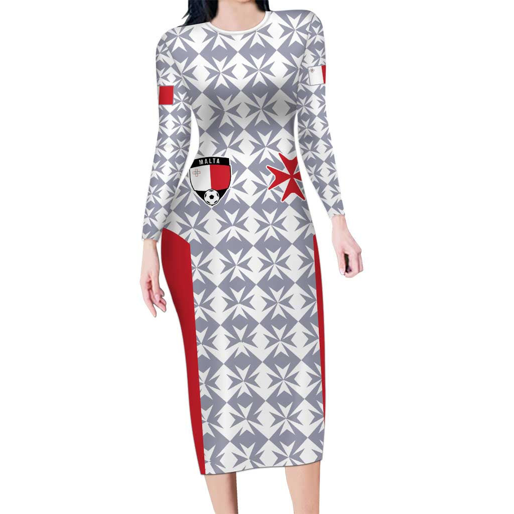 Custom Malta Football Jersey Go Champions Family Matching Long Sleeve Bodycon Dress and Hawaiian Shirt White Style