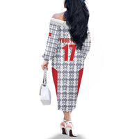 Custom Malta Football Jersey Go Champions Family Matching Off The Shoulder Long Sleeve Dress and Hawaiian Shirt White Style