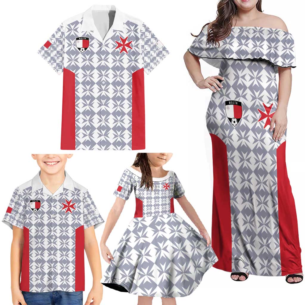 Custom Malta Football Jersey Go Champions Family Matching Off Shoulder Maxi Dress and Hawaiian Shirt White Style