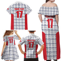 Custom Malta Football Jersey Go Champions Family Matching Off Shoulder Maxi Dress and Hawaiian Shirt White Style
