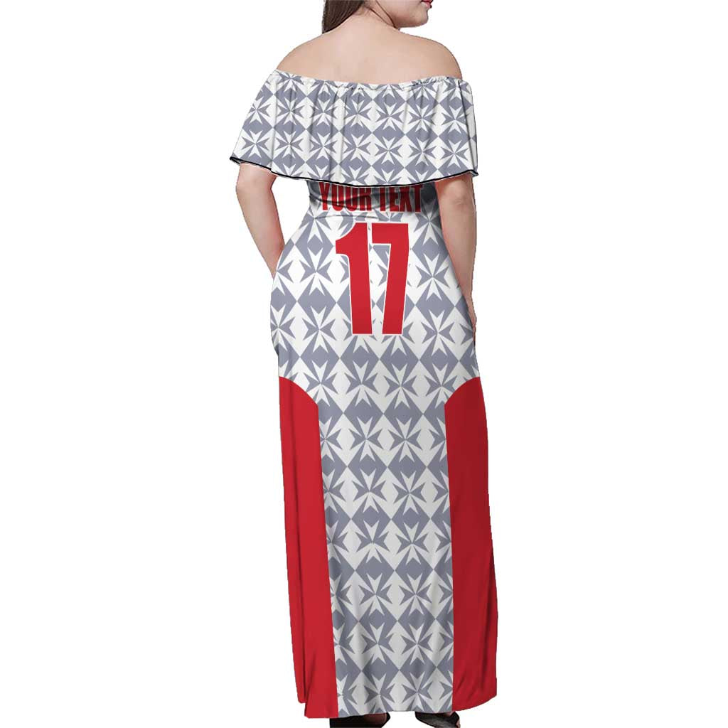 Custom Malta Football Jersey Go Champions Family Matching Off Shoulder Maxi Dress and Hawaiian Shirt White Style