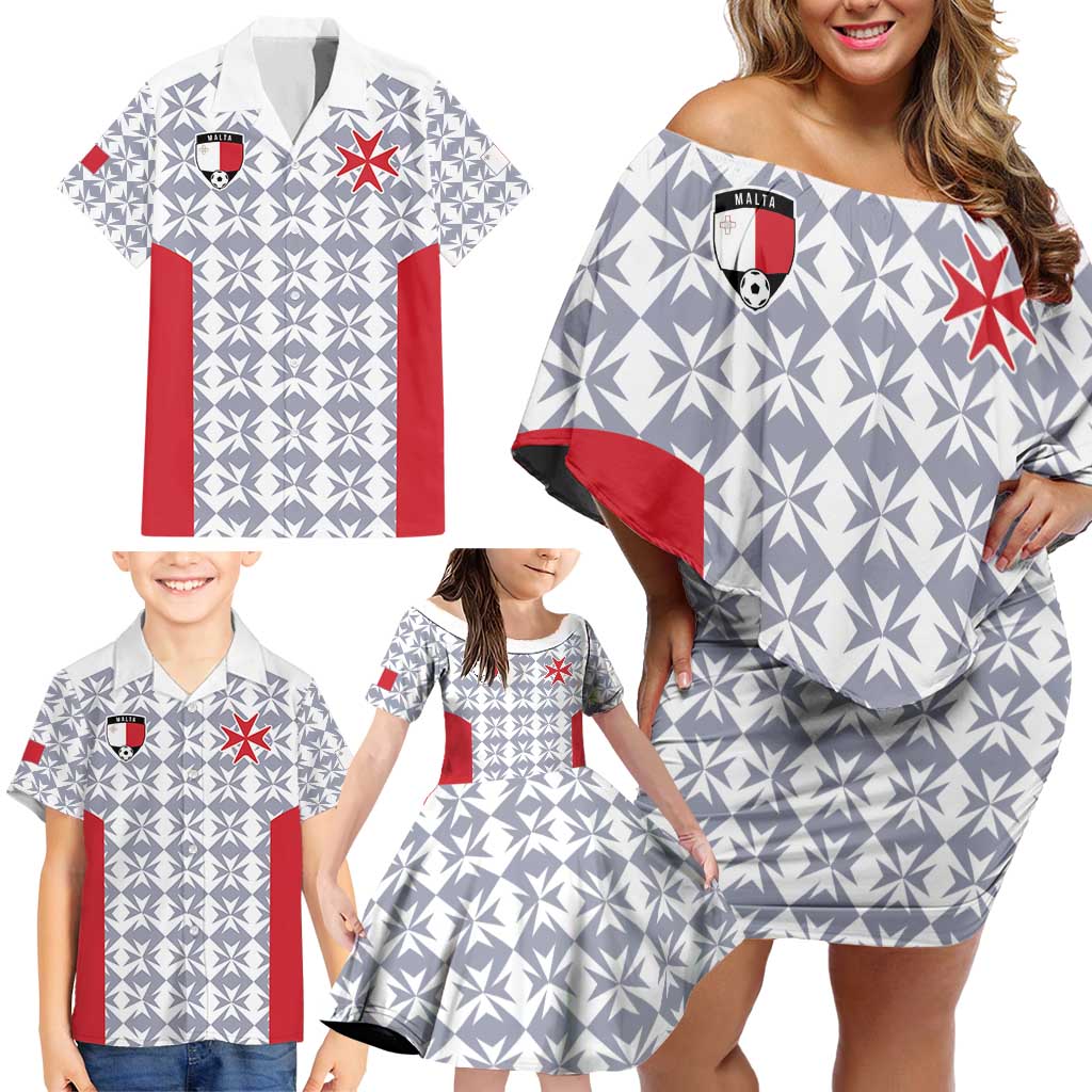 Custom Malta Football Jersey Go Champions Family Matching Off Shoulder Short Dress and Hawaiian Shirt White Style