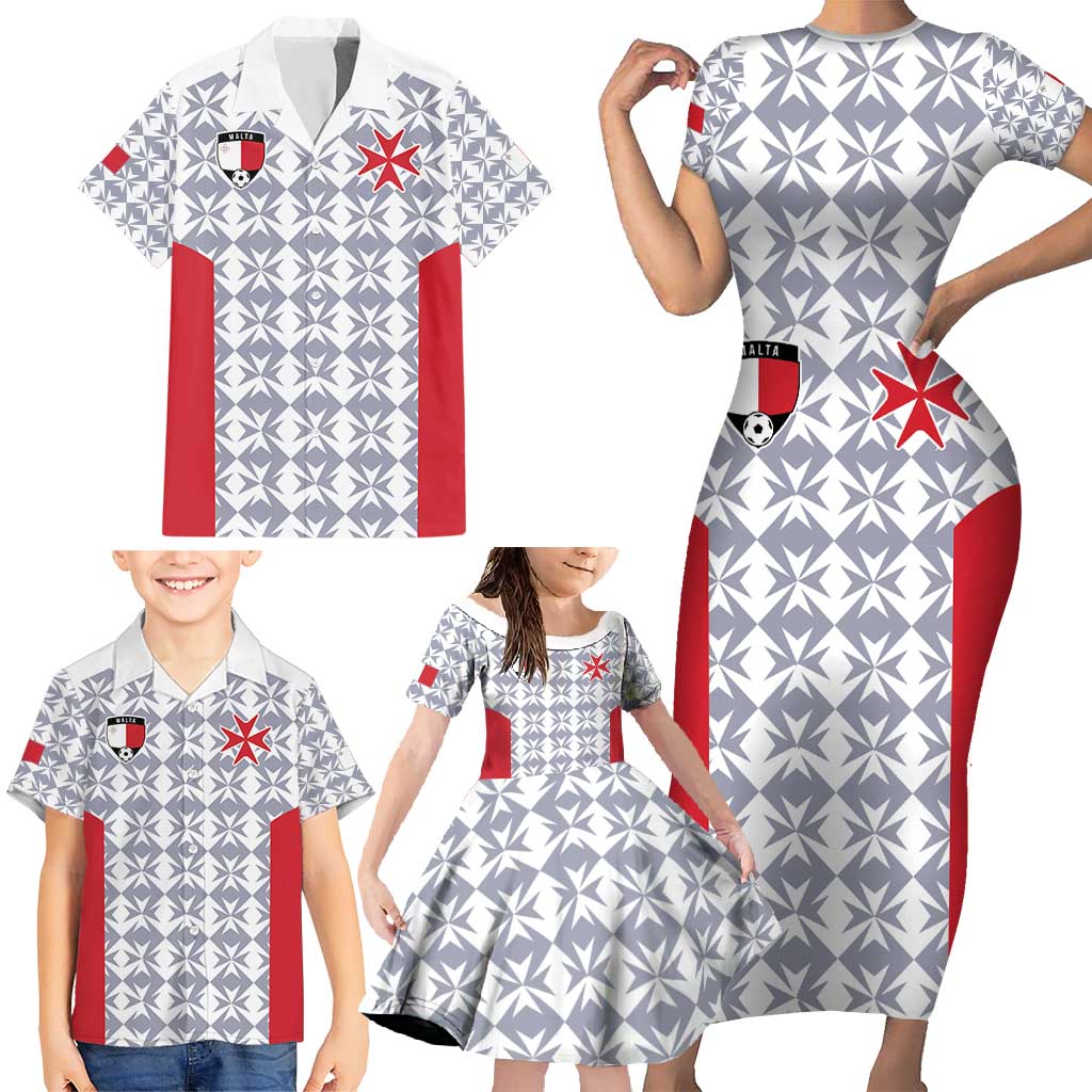 Custom Malta Football Jersey Go Champions Family Matching Short Sleeve Bodycon Dress and Hawaiian Shirt White Style