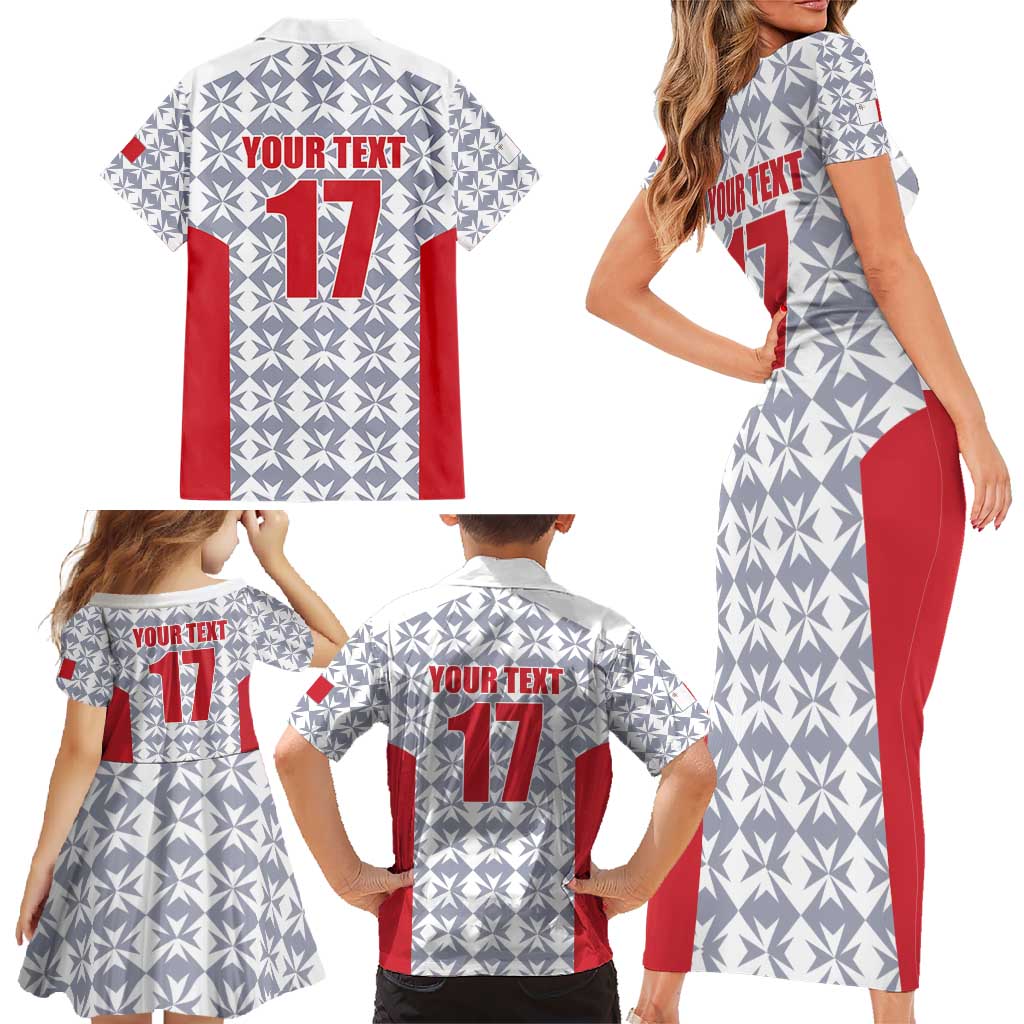 Custom Malta Football Jersey Go Champions Family Matching Short Sleeve Bodycon Dress and Hawaiian Shirt White Style