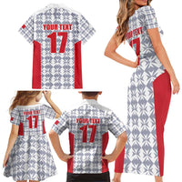 Custom Malta Football Jersey Go Champions Family Matching Short Sleeve Bodycon Dress and Hawaiian Shirt White Style