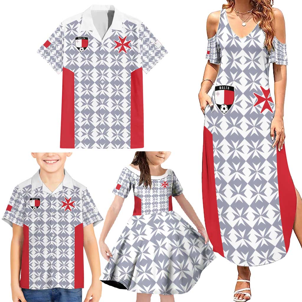 Custom Malta Football Jersey Go Champions Family Matching Summer Maxi Dress and Hawaiian Shirt White Style