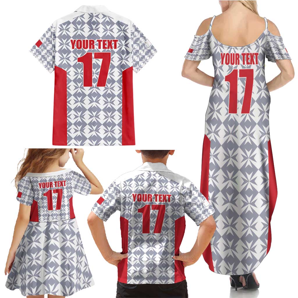 Custom Malta Football Jersey Go Champions Family Matching Summer Maxi Dress and Hawaiian Shirt White Style